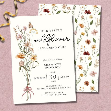 Wildflower Boho Garden Floral First Birthday Invitation - Birthday Invitation First Birthday Summer, Wildflower Birthday Party, Floral First Birthday, Summer Birthday Invitations, Elegant Birthday Invitations, Garden Boho, Flower Birthday Party, Floral Birthday Invitations, Boho Invitations