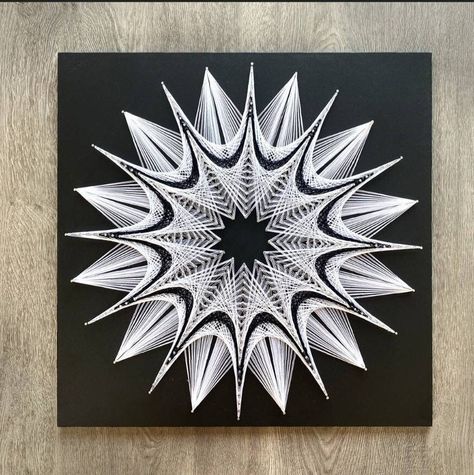 White Mandala on Black | String Art | Hand Made | Wall Art | Wall Decor | Home Decor | Yoga | Meditation | Zen | Geometric art | Psychedelic String Art Geometric Pattern, String Art Patterns Free, String Art Templates, Nail String, String Wall Art, Nail String Art, White Mandala, Art Templates, String Art Patterns