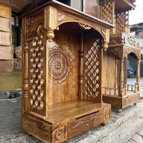 Mandir Design ideas ✨️ | Home Temple Designs #mandirdesign #mandirdesigns #mandir #hometemple #hometempledesigns #homedesignsdworld #hometempledecor #explorepost #explorepage #fypシ゚viralシ2024fyp Wooden Temple For Home Interior Design, Wooden Mandir Design, Wooden Mandir, Wooden Temple For Home, Mandir Designs, Mandir For Home, House Main Door, Wooden Temple, House Main Door Design