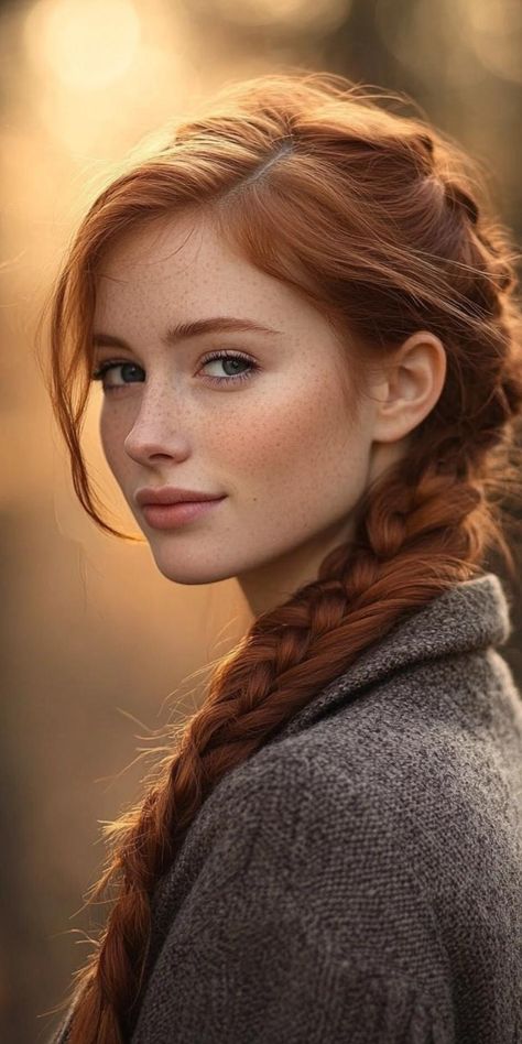 Braids Portrait, Side Plaits Hairstyles, Redhead Braid, Different Braid Styles, French Braid Styles, Loose French Braids, Side French Braids, French Braid Ponytail, Actress Hairstyles