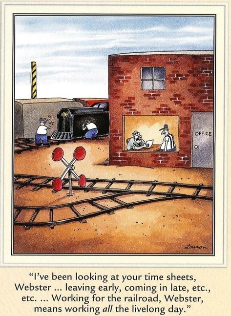 Railroad Humor, Gary Larson Cartoons, Far Side Comics, Calming Cat, Gary Larson, Funny Cartoons Jokes, Far Side, The Far Side, Funny Cartoons