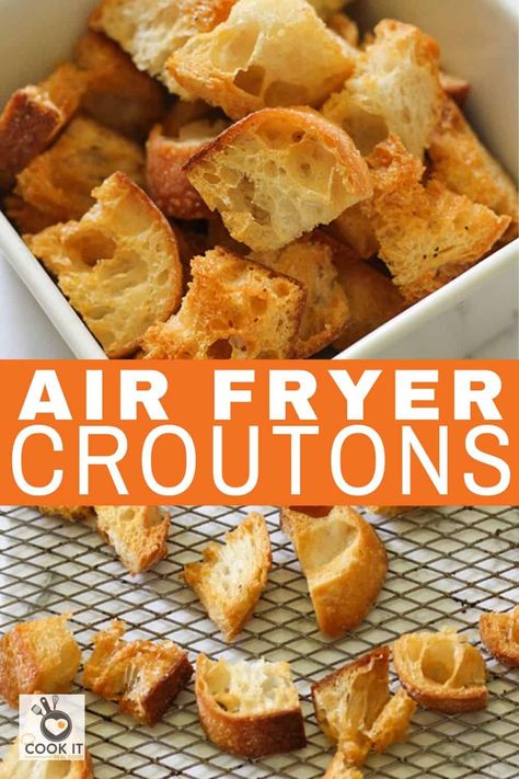 Air Fryer Croutons, Crouton Recipe, How To Make Croutons, Air Fryer Recipes Snacks, Crouton Recipes, Air Fried Food, Air Fryer Oven Recipes, Croutons Homemade, Easy Air Fryer