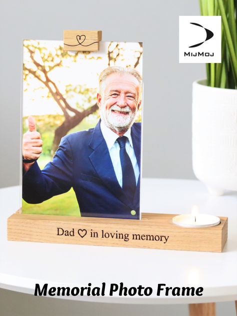 A truly unique personalised photo frame with stem vase and tea light candle holder with photo print option to create a unique memorial keepsake. A loving tribute to a Dad no longer with us this Father’s Day.  In remembrance of your own lost family member or as a comforting bereavement / sympathy gift, to let a loved one know you are thinking of them.  Complete with tea light  and treasured photo print Memorial Candle Holder, Personalized Photo Frames, In Memory Of Dad, Memorial Candle, Tea Light Candle Holder, Memorial Keepsakes, Light Candle, Tealight Candle Holders, Sympathy Gifts