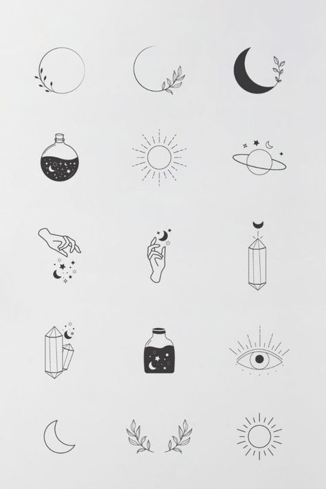 Tattoo Ideas Female Discover 15 Mystical & Minimalist | Logo Elements | Branding Design |Boho Moon Sun Celestial | Cute tiny tattoos, Mini tattoos, Small tattoos Simple Mystical Tattoos, Tato Kecil Simple Aesthetic, Tato Simple Aesthetic, Tatuajes Grunge Aesthetic, Aesthetic Minimalist Tattoo Ideas, Tiny Tattoos Unique, Mystic Tatoos, Aesthetic Minimalist Drawing, Celestial Doodles