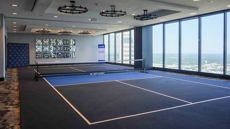 Pickleball Home Court, Indoor Pickleball Court Home, Pickleball Court Aesthetic, Kuroo Aesthetic, Indoor Pickleball Court, Backyard Pickleball Court, Indoor Tennis Court, Tennis Court Design, Indoor Pickleball