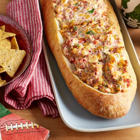 Cheese Boat by Trisha Yearwood Cheese Boat Recipe, Cheese Boat, Bread Boats, Super Bowl Menu, Trisha Yearwood Recipes, Chipped Beef, Trisha Yearwood, Superbowl Party Food, Party Recipes