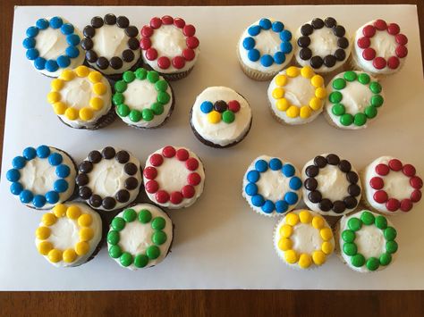 Olympic Baking Ideas, Olympic Cupcake Ideas, Olympic Torch Cupcakes, Olympic Theme Cake, Toddler Olympics, Olympic Cupcakes, Olympic Cake, Olympic Desserts, Ring Cupcakes