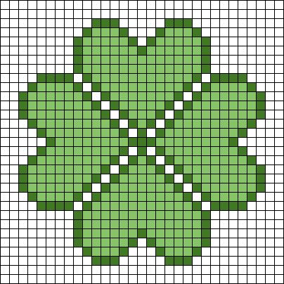 Four Leaf Clover Cross Stitch Pattern, Four Leaf Clover Pixel Art, St Patricks Day Pixel Art, Clover Cross Stitch Pattern, Four Leaf Clover Crochet Pattern, Green Alpha Pattern, Clover Pixel Art, Pixel Leaf, Leaf Pixel Art