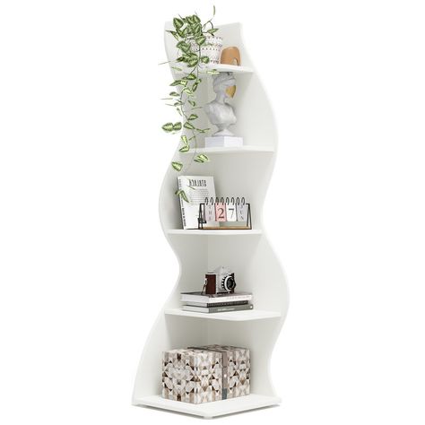 Millwood Pines Arhab Corner Bookcase - Wayfair Canada Shelving Unit Bedroom, Book Bedroom, Bookcase Bedroom, Corner Bookshelf, Bookcase White, Bookcase Wood, Shelf Modern, Office Small, Wall Corner