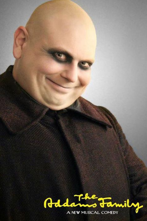 Uncle Fester - The Addams family.  The Justice System, possible Hector look. Uncle Fester Makeup, Adams Family Costume Wednesday, Bald Characters, Hair Dresser Outfits, Fester Addams, Adams Family Costume, Musical Makeup, Adams Family Halloween, Addams Family Characters