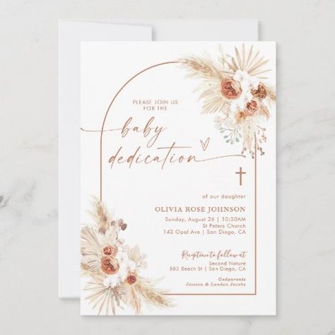 $3.03 | Boho Dedication Invite | Pampas Grass Boho Baptism #pampas grass, pampas grass invite, boho baptism invite, boho christening, blush pink baptism invite, girl baptism invite, first communion invite, baptism invite, dedication invitation, baby dedication Boho Baptism, Baby Dedication Invitation, Dedication Invitations, Baby Christening Gowns, Dedication Ideas, Baptism Invitations Girl, Baptism Decorations, Girl Baptism, Dried Florals