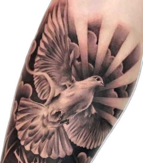 Cloud Tattoo Design, Jesus Tattoo Design, Feather With Birds Tattoo, Joker Tattoo Design, Dove Tattoo Design, Half Sleeve Tattoos Forearm, Dove Tattoos, Heaven Tattoos, Tattoo Apprenticeship