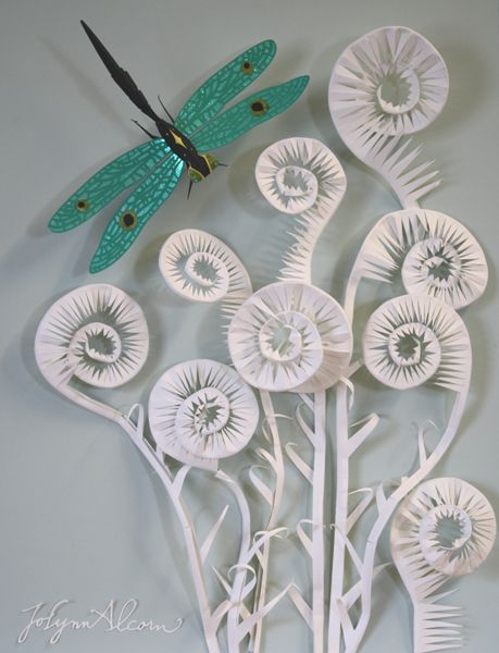 Lynn Dolan Paper Flowers, Paper Mache Dragonfly, Paper Quilling Dragonfly, Fiddle Heads, Paper Dragonfly, 3d Dragonfly, Giant Dragonfly, Paper Art Sculpture, 3d Paper Art