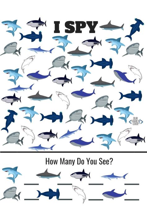 Free Shark worksheets for kids: I-Spy, Number Recognition, Letter Recognition, Less Than or Greater Than Shark Math! #homeschool #totschool #preschool #sharkweek #freekidactivities #freekidprintables #freepreschoolworksheets #summerworksheets #summerlearning #freekidworksheets Shark Games For Preschoolers, Shark Week Worksheets, Shark Week Theme Preschool, Shark Math Activities For Preschool, Shark Worksheets Preschool, Shark Activity For Kids, Shark Stem Activities For Kids, Shark Kindergarten Activities, Shark Activities For Kindergarten