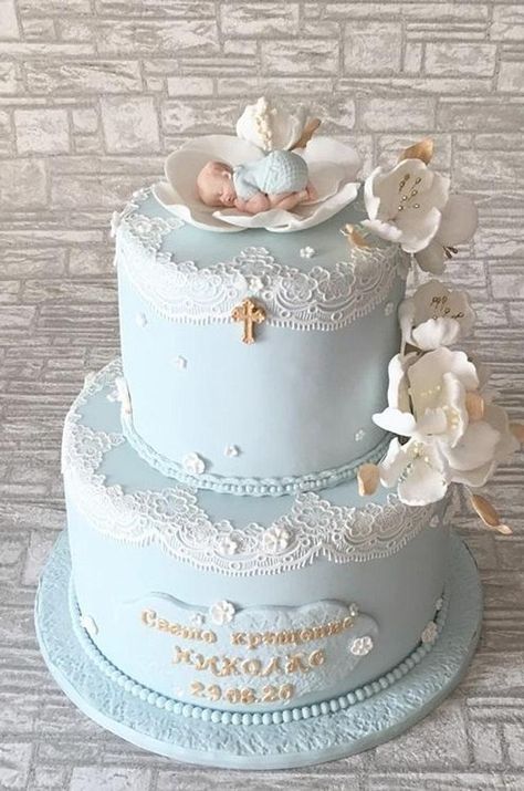 Christening cake - Cake by Rositsa Lipovanska - CakesDecor Christening Cake Designs, Baby Boy Christening Cake, Baby Dedication Cake, Baptism Cake Boy, Dedication Cake, Christening Cake Boy, Baby Boy Christening, Baby Boy Cakes, Baptism Cake