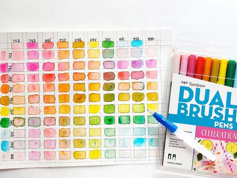 7 EASY ways to make a Tombow Dual Brush Pen Color Chart Watercolor Mixing Chart, Brush Pen Watercolor, Tombow Markers, Tombow Dual Brush Pen, Learn Watercolor Painting, Color Mixing Chart, Tombow Dual Brush, Watercolor Mixing, Learn Watercolor