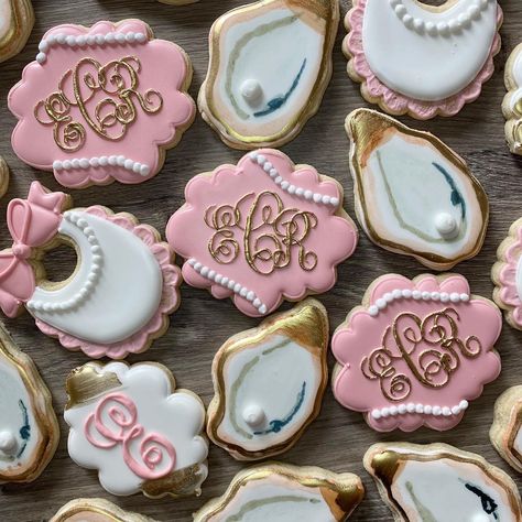 Oyster Roast Party, Shell Cookies, Oyster Cookies, Oyster Roast, Cookies Ideas, Wedding Cookies, Oyster Shell, Sugar Cookies Decorated, Cake Cookies