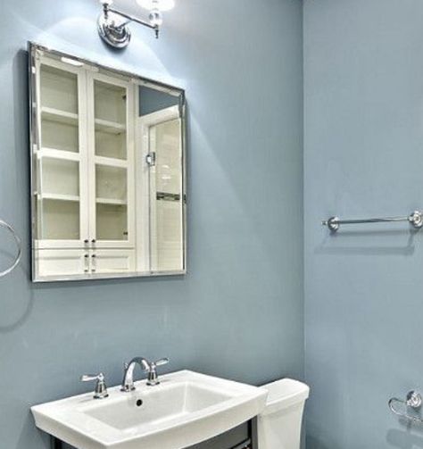 Van Courtland Blue Neutral Blue Paint, Neutral Blue Paint Colors, Best Benjamin Moore Paint Colors, Van Courtland Blue, Bathroom Paint Colors Blue, Bathroom Colors Blue, Blue Bathroom Paint, Benjamin Moore Bathroom, Benjamin Moore Paint Colors