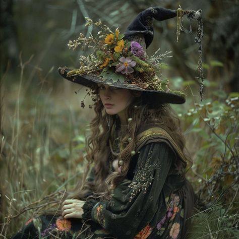 Flower Witch Costume, Nature Witch Aesthetic Outfit, Garden Witch Aesthetic Outfit, Earth Witch Outfit, Forest Witch Outfit, Forest Witch Costume, Witch Projects, Witch Scarecrow, Witch Portrait