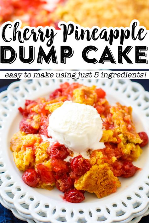 Cherry Pineapple Dump Cake is a simple and delicious dessert that takes no time to make! Cherry Pineapple Dump Cake Recipes, Pineapple Dump Cake Recipe, Cherry Pineapple Dump Cake, Crockpot Cake, Cherry Dump Cake Recipe, Pineapple Dump Cake, Best Easy Dessert Recipes, Cherry Dump Cake, Peach Dump Cake