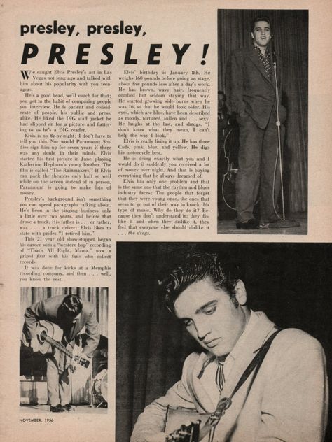 DIG (November 1956) | Elvis - Echoes Of The Past Elvis Presley Posters, Elvis Birthday, Elvis Cd, Suspicious Minds, Elvis Presley Pictures, Elvis And Priscilla, Elvis Presley Photos, Austin Butler, Living Legends