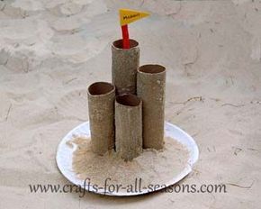 Summer craft...Sand castle made with paper towel and toilet paper rolls. This craft is for the smaller kids, unless you want to alter it to make it a little more complex. Sand Castle Craft, Beach Theme Preschool, Beach Crafts For Kids, Seasons Preschool, Summer Preschool Crafts, Castle Crafts, Ocean Theme Preschool, August Crafts, Crafts By Season