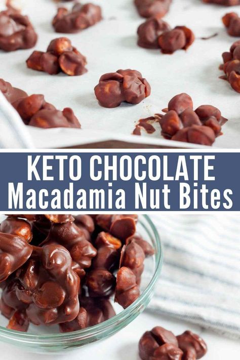 Keto Chocolate Macadamia Nut Bites are delicious clusters made of scrumptious nuts and luscious and smooth chocolate for a perfect keto dessert. / keto recipes / keto dessert recipes / easy keto recipes / low carb recipes / easy low carb desserts/ sugar-free desserts / #keto #lowcarb Kasey Trenum, Low Carb Desserts Easy, Healthier Sweets, Tiramisu Dessert, Desserts Keto, Keto Candy, Chocolate Macadamia, Brownie Cupcakes, Keto Friendly Desserts