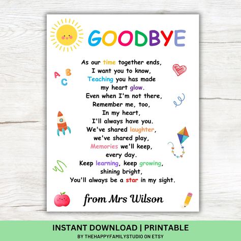 Preschool Graduation Poems, Goodbye Poem, Graduation Poems, Letter To Students, Goodbye Cards, Student Card, Goodbye Letter, Graduation Speech, Goodbye Gifts