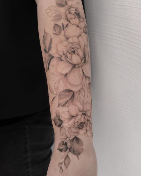 @tynanezbeda.tattooing | Instagram Fine Line Floral Sleeve Tattoo Women, Botanical Tattoo Sleeve Delicate, Line Work Floral Tattoo Sleeve, Forearm Floral Tattoos, Floral Arm Tattoo Sleeve Vintage Flowers, Filigree Tattoos, Women’s Flower Arm Sleeve, Forearm Flower Tattoo, Verse Tattoos