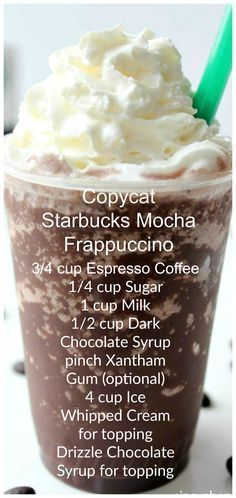 Copycat Starbucks Mocha, Starbucks Mocha Frappuccino Recipe, Mocha Frappuccino Recipe, Mocha Frappe Recipe, Starbucks Frappuccino Recipe, Best Starbucks Drinks, Starbucks Mocha, Homemade Frappuccino, Starbucks Drinks Diy