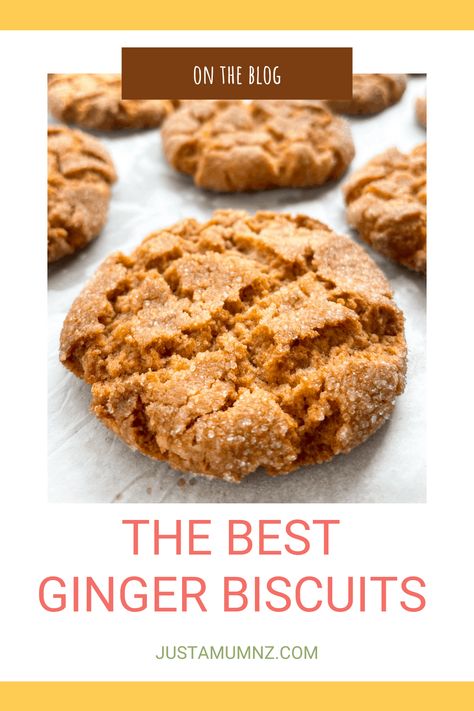 Delicious Ginger biscuits using pieces of crystallized ginger and pantry basics. Simply the best recipe! British Ginger Biscuits, Nuttikrust Biscuits Recipe, Ginger Buiscits Recipes, Ginger Biscuits Recipe, Ginger Ideas, Pantry Basics, Biscuits And Cookies, Ginger Candy, Kiwi Recipes