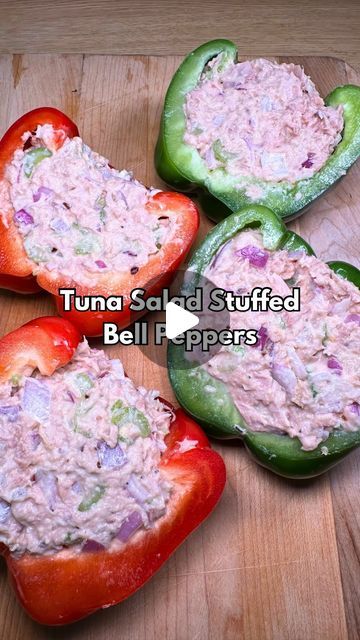 Matt Santos on Instagram: "Tuna Salad Stuffed Bell Peppers 🐟🫑

Follow @drmattcooks for more recipes! 

These bell peppers are stuffed with an easy tuna salad and can be eaten like a sandwich! They are low carb and high protein, and this recipe is perfect for a healthy lunch or picnic! The ingredients are affordable and the dish is filling. 
Cheers! 

Ingredients:
-4 cans of tuna in water or oil 
-2 whole bell peppers, halved and stem removed 
-2 celery ribs, thinly sliced 
-1 medium onion, small diced 
-1/3 cup mayonnaise (can use greek yogurt for more protein)
-2 tbs dijon mustard 
-1/2 tsp salt 
-1/2 tsp black pepper 
-1/4 tsp red chili flakes 

Instructions:
-cut a small square around the stem to cleanly remove it without cutting too much of the pepper
-half the peppers in half, remov Easy Tuna Salad, Healthy Tuna Salad, Tuna Mayo, Tuna Sandwich, Mediterranean Diet Plan, More Protein, Dutch Bros, Red Chili Flakes, Chili Flakes