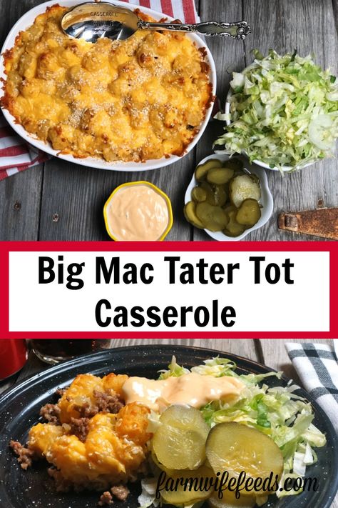 Bigmac Casserole, Big Mac Tater Tot Casserole, Big Mac Sauce Recipe, Chicken Casserole Dinners, Chicken Pot Pies, Chicken Grilled, Hamburger Casserole, Tot Casserole, Tater Tot Casserole