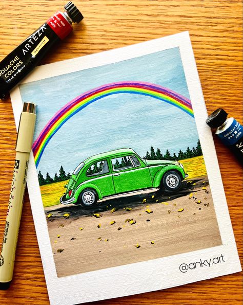 Gouache Aesthetic, Vintage Car Painting, Arteza Gouache, Rubix Cube, Painting Collection, Kids Painting, Aesthetic Pinterest, Book Art Drawings, Car Painting