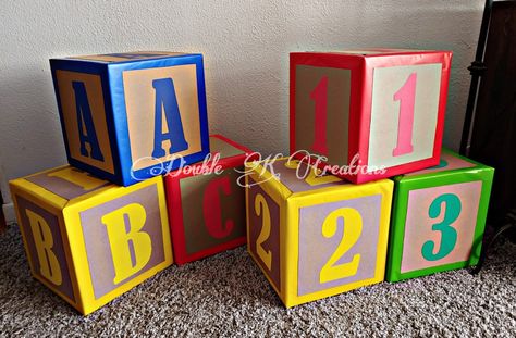 Diy Letter Blocks For Party, Abc Theme Birthday Party, Diy Abc Blocks, Graduation Preschool, Diy Graduation Decorations, Preschool Graduation Party, Kids Church Decor, Elementary Graduation, Kindergarten Graduation Party