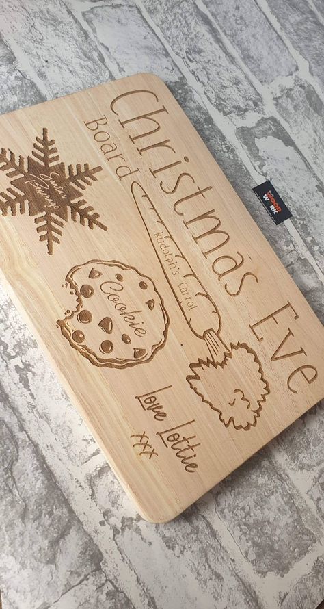 Here we have a wooden board 30x20cm laser engraved as per the photo. The board is not suitable for a dish washer. If Santa spills just wipe with a hot cloth with washing up liquid! Any questions please ask Ben Jeni and family Board Snacks, Personalised Wooden Gifts, Homemade Scented Candles, Scrap Wood Crafts, Diy Projects Gifts, Rudolph Christmas, Laser Cut Wood Crafts, Santa And His Reindeer, Christmas Bunting