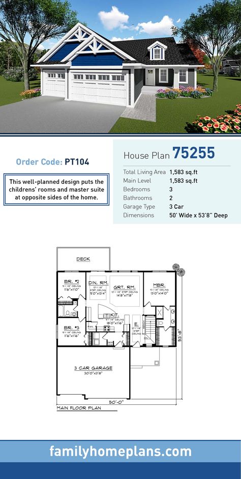 Country , Craftsman House Plan 75255 with 3 Beds, 2 Baths, 3 Car Garage Tudor House Plans, Floor Planning, Duplex Plans, Cottage Designs, Country Craftsman, Garage House Plans, Craftsman Style House, Craftsman Style House Plans, Tudor House