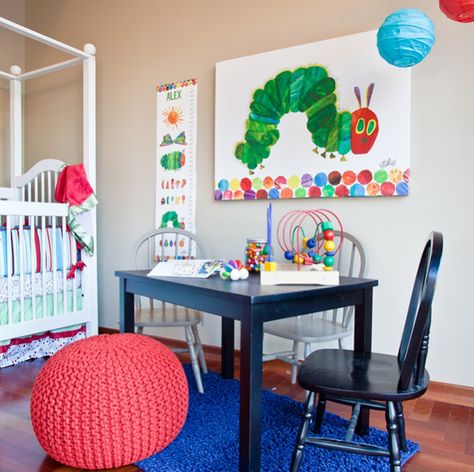 12 Nurseries Inspired by Classic Kids Books Hungry Caterpillar Nursery, Book Themed Nursery, Classic Kids Books, Storybook Nursery, The Very Hungry Caterpillar, Eric Carle, Nursery Colors, Very Hungry Caterpillar, Very Hungry