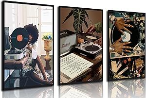 3Pcs Black Woman Art Poster African American Women Canvas Wall Art Funky Black Girl Record Music Posters prints for Modern Black Woman Bedroom Home Decoration 12x16in Unframed African American Decor, American Wall Decor, African Art Wall, Female Paintings, Pictures For Bedroom, Girl Paintings, Black Woman Wall Art, Melanin Art, African American Wall Art