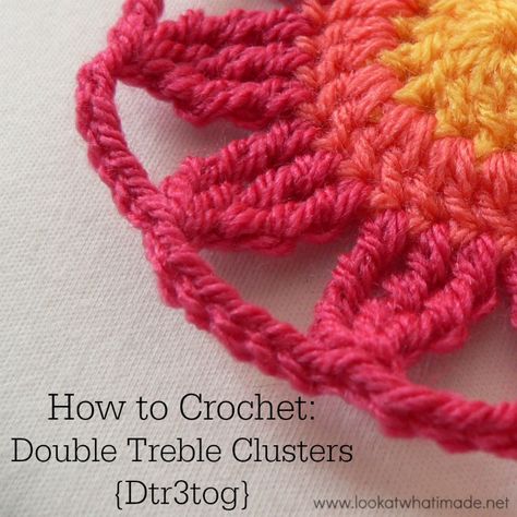 double treble clusters Crochet School, Cluster Stitch, Different Crochet Stitches, Treble Crochet, Latest Obsession, Crochet Stitches Guide, Front Post Double Crochet, Crocheted Items, Crochet Tips