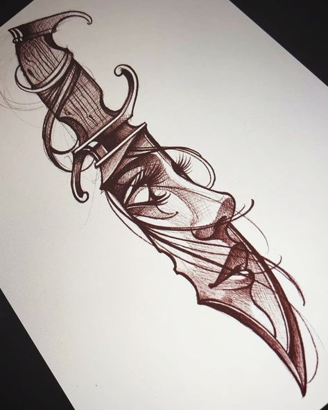 Knife Tattoo, Awesome Tattoo, Fantasy Tattoos, Geniale Tattoos, Dagger Tattoo, Tattoo Desings, Tattoo Style Drawings, Tattoo Art Drawings, Art Tattoos