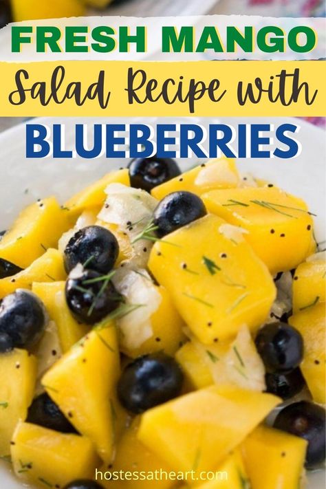 This Mango Salad with Blueberries is perfect for a summer picnic or with a bowl of soup on a cold winter day. Salad Recipe|Healthy Recipe| Salad Recipe for Dinner| Recipe With Blueberries, Blueberry Salad Recipes, Salad With Blueberries, Mango Salad Recipe, Recipe For Dinner, Recipe Salad, Yummy Healthy Snacks, Fennel Salad, Cold Salad