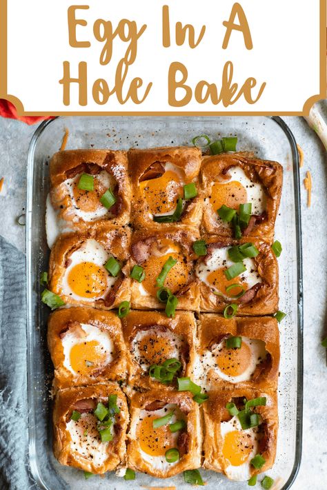 This Egg in a Hole Bake is a perfect breakfast to make for meal prep, a big family breakfast, or a brunch with friends. These brioche dinner rolls are filled with cheese, bacon, eggs, and green onions. It has quickly become a favorite breakfast dish in our home! Brioche Dinner Rolls, Egg In A Hole, Bacon Eggs, Breakfast Party, Family Breakfast, Easy Summer Meals, Global Recipes, Breakfast Brunch Recipes, Perfect Breakfast