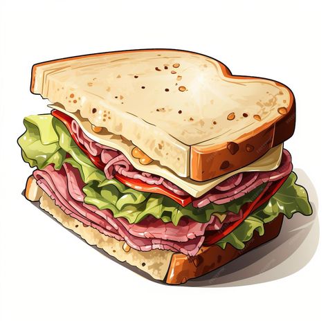 Sandwich Vector, Watercolor Food Illustration, Reuben Sandwich, Food Drawings, Food Illustration Art, Watercolor Food, Cute Food Drawings, Super Robot, Food Illustration