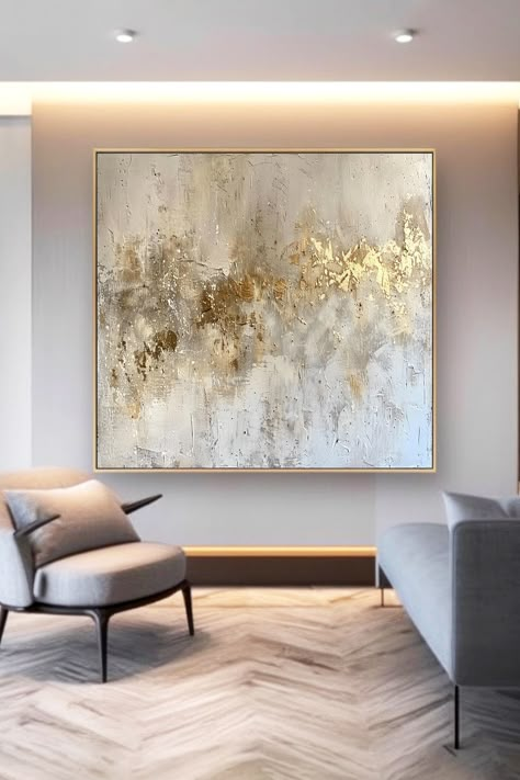 Original handmade abstract painting with textured beige background and gold leaf accents, creating an elegant and luxurious look Gold Abstract Painting, Gold Leaf Painting, Handmade Artwork, Painting Inspiration, Unique Pieces, Abstract Painting, Abstract Art, Art Pieces, The Originals