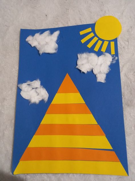 Pyramid Craft For Preschool, Pyramid Art Project, Egypt Crafts For Preschool, Egyptian Projects For Kids, Egypt Activities For Preschool, Pyramid Activities For Kids, Aladdin Activities For Kids, Travel Around The World Crafts For Kids, Pyramid Craft For Kids