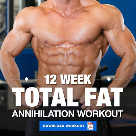 Annihilate any unwanted fat with this total fat loss workout routine. This 4 day a week workout will maximize your fat loss efforts via advanced techniques. #FatLoss #LoseFat #Workout #Cardio #BurnFat #LeanMuscle #Gym #Fitness 4 Day A Week Workout Plan Gym, Circuit Training Workouts With Weights, 12 Week Workout Plan For Men, Shred Workout Men, Fat Shredding Workout, 4 Day A Week Workout Plan, Shredded Workout Men, 800m Training Workouts, Fatloss Gym Workout Plan