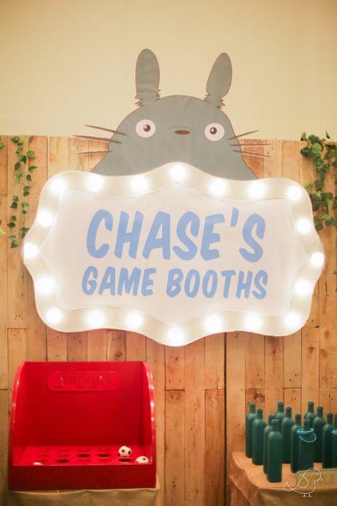 Chase’s My Neighbor Totoro Themed Party – Game booths Studio Ghibli Party Games, Totoro Party Decorations, Studio Ghibli Party, Totoro Party, Game Booth, Japanese Holidays, Neighbor Totoro, Celebration Ideas, 1st Birthdays