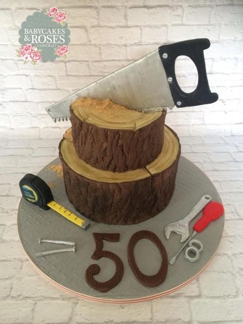 Carpenter/Wood Themed Birthday cake - Cake by Babycakes & Roses Cakecraft Fondant Man, Construction Cake, New Birthday Cake, Dad Birthday Cakes, Adult Birthday Cakes, Tool Cake, Birthday Cakes For Men, Themed Birthday Cakes, Cakes For Men