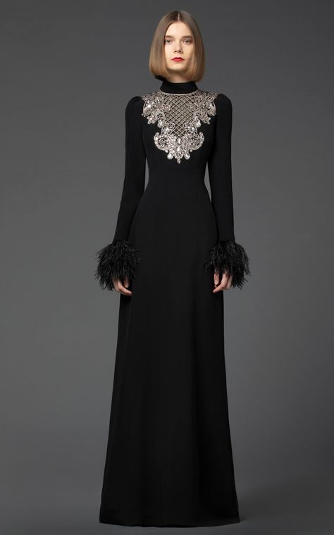 Slavic Style, Andrew Gn, Party Wear Gown, Cotton Outfit, Embellished Gown, Long Sleeve Gown, Paris Photography, فستان سهرة, Long Black Dress